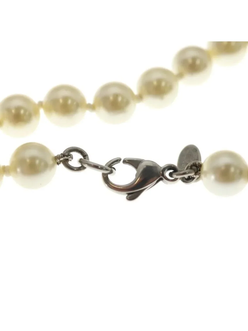Chanel CC Logo Long Pearl Necklace White Gold White